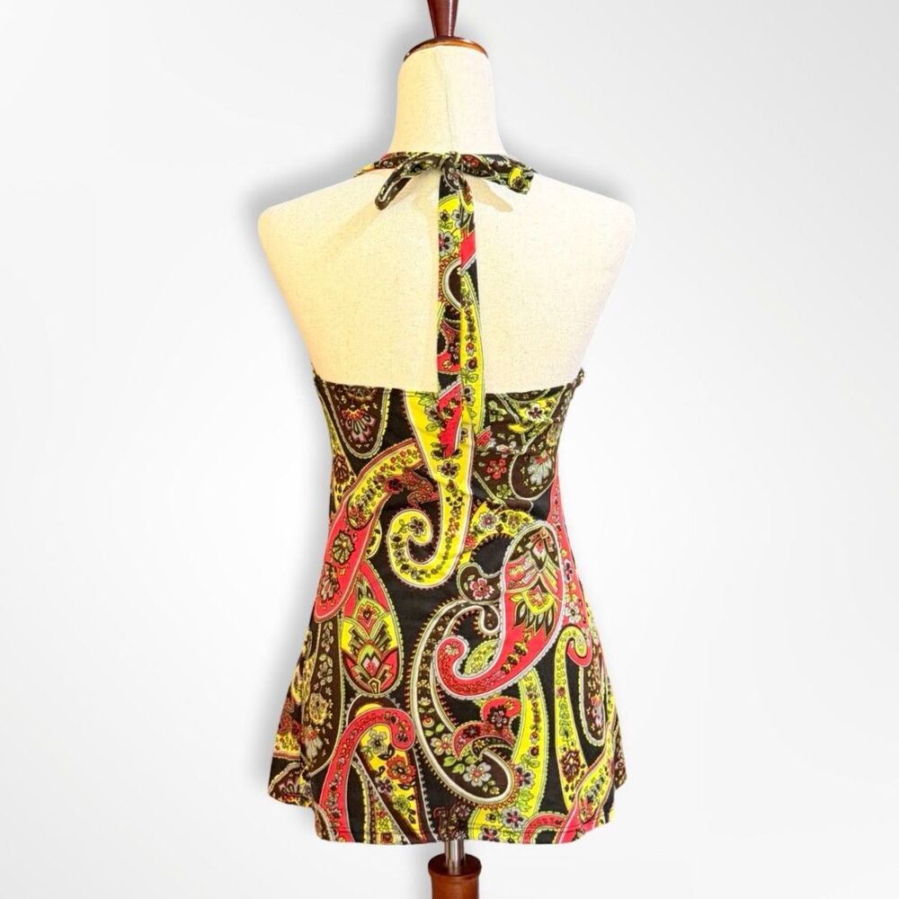VTG Y2K Max Rave, Black Paisley Babydoll Tie Halter, XS Boho Chic Tuscan Mom - Picture 4 of 6